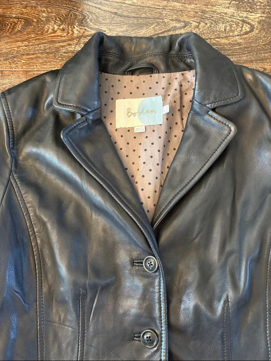 Boden Butter-Soft Leather Blazer Jacket Black Size 10 EUC - Picture 3 of 7